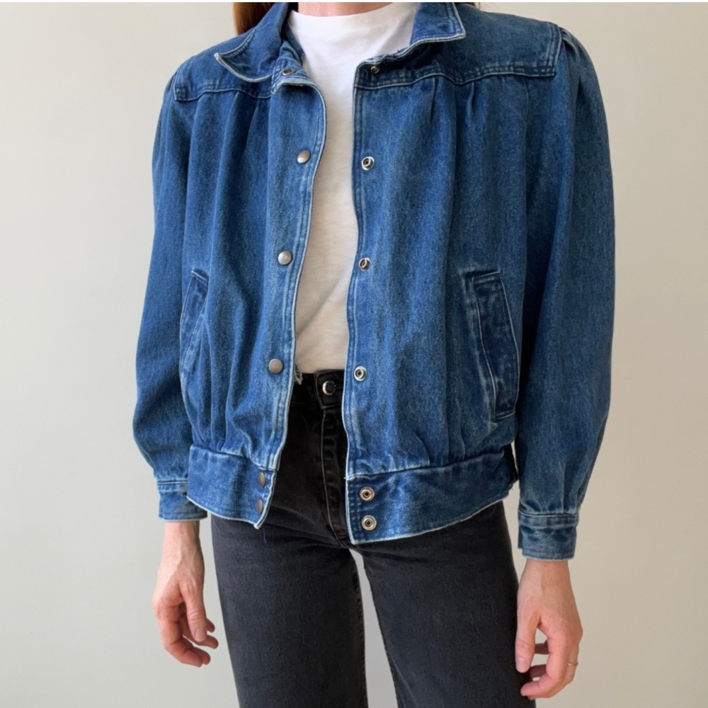 Vintage SBIDenim Sherpa Lined Cropped Jacket Puff Sleeve